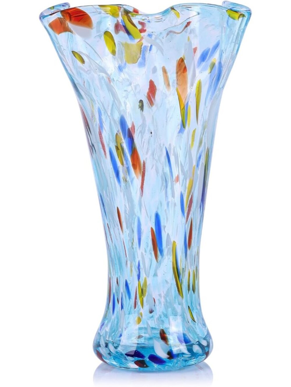 9.0 Aqua Blue Glass Vases Flower Bouquet Unique Hand Blown Wide Mouth Shelf Deco